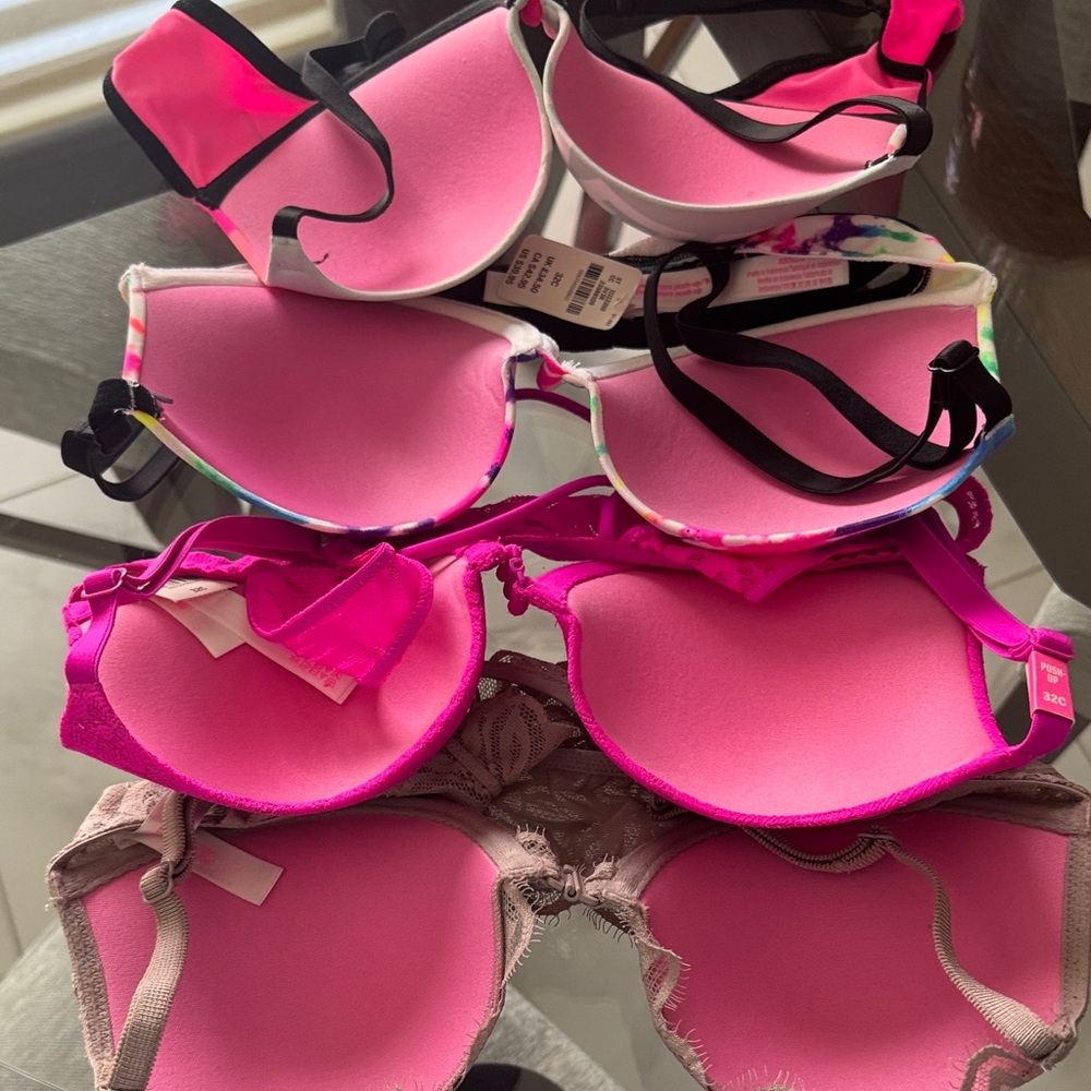 PINK Victoria's Secret bundle 4 Mixed Push-Up Bra Set - Hot Pink, Beige, Tie-Dye - Picture 2 of 9